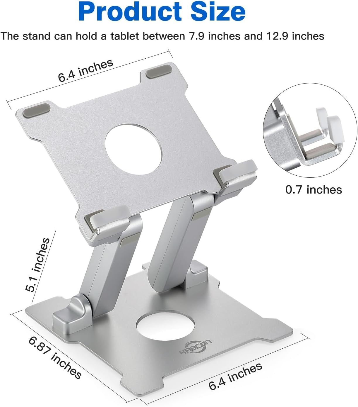 Quality Tablet Stand,Adjustable Foldable Eye-Level Aluminum Solid up to 15-In Tablets Holder for Microsoft Surface Series Tablets,Ipad Series,Samsung Galaxy Tabs,Amazon Kindle Fire,Etc.Silver