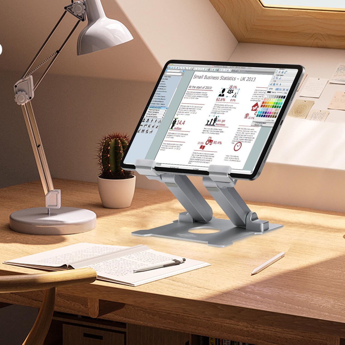 Quality Tablet Stand,Adjustable Foldable Eye-Level Aluminum Solid up to 15-In Tablets Holder for Microsoft Surface Series Tablets,Ipad Series,Samsung Galaxy Tabs,Amazon Kindle Fire,Etc.Silver