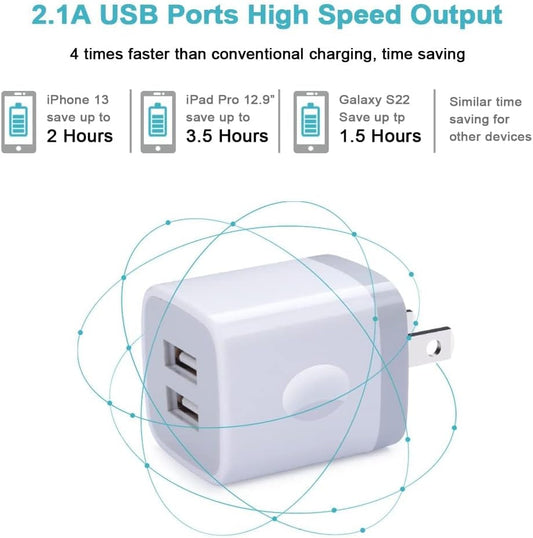 Charger Block, USB Wall Charger, Double USB Fast Charging Cube Block Charger Box, 2.1A Phone CHARGER Power Adapter 3Pack for Iphone 16 15 14 13 12 11 Pro Max XS XR X 8 7 6 Samsung Galaxy S25 Ultra A16